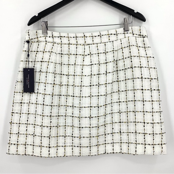 Tommy Hilfiger NWT Ivory Black Gold Plaid Tweed Mini Pencil Pocketed Skirt, 16 - Picture 8 of 14